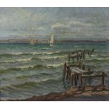 European School, early 20th Century, Boats sailing in a bay a,