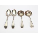 A pair of George III silver Old English feather edge tablespoons, John Lambe,