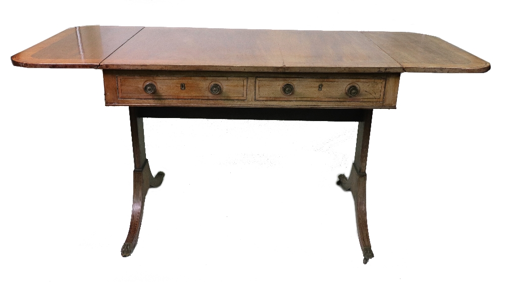 A Regency mahogany crossbanded boxwood and ebony strung sofa table, - Image 2 of 2