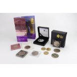 A 2010 UK Restoration of The Monarchy £5 Piedfort silver proof coin, cased, 4 x £5 coins,