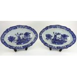 A pair of Chinese Export blue and white shaped oval meat dishes, Qianlong,