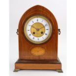 Samuel Marti: A late Victorian mahogany boxwood strung and banded lancet top bracket clock,