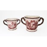 A graduated pair of Davenport creamware bough pots, circa 1795, painted in sepia,
