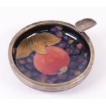 A Moorcroft silver-mounted Pomegranate-pattern ashtray, circular, the rim with cigarette rest,