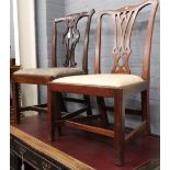 A George III carved mahogany dining chair, with pierced vase splat back, drop-in seat,