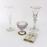 An English drinking glass, in mid 18th century style, with bell shape bowl and baluster stem,
