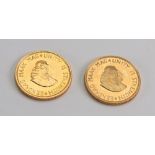 Two South African gold 2 Rand coins, 1967 & 1975 (2).