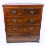 A Victorian walnut chest, fitted with two short and three long drawers, 99cm wide.