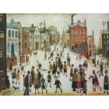 After Laurence Stephen Lowry, A busy street scene, reproduction colour print, 45 x 60cm,