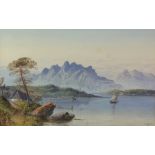 C. C. Caesar (British, 19th Century), A lake scene with mountains beyond, signed and dated 'C. C.
