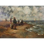Henry A Noble (British, 1861-1942), Fisherfolk on the seashore,