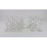 Twelve reproductions of 18th century English drinking glasses, with funnel bowls,