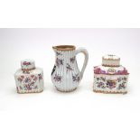 Two Samson porcelain armorial tea caddies and a jug, late 19th century,