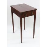 A George III mahogany ebony banded side table, the rectangular divided hinged fold over top,