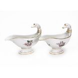 A pair of Paris porcelain sauce boats, circa 1900, painted with flowers,