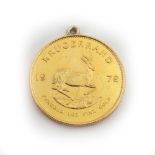 A South African Krugerrand 1978, with later ring suspension. Illustrated.