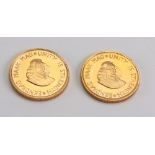 Two South African gold 2 Rand coins, 1971 & 1975 (2).