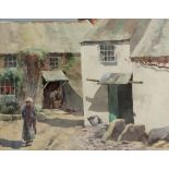 John Guttridge Sykes (British, 1866-1941), Village houses and two figures, signed 'J. G.