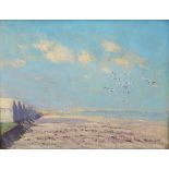 A Riches (European, 20th Century), Bathing huts in late summer,