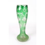 A Richardsons 'Rich Cameo' green cased glass vase of tapering form and spreading foot,