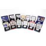 Royal Mint - a collection of thirteen cased silver proof £5 coins crowns, 1980, 1981 x 2, 1990 x 2,
