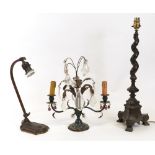 A French tole peintre table lamp, first half 20th century, of foliate form,