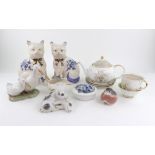 A Royal Copenhagen figure of two pigs, 683, Drake & Ducks, 2128, robin and a circular box and cover,