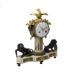 Le Comtes à Paris: a Louis XVI ormolu and bronze mounted white marble mantel clock,