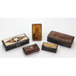 A Victorian rectangular horn, bone and tortoiseshell snuff box,