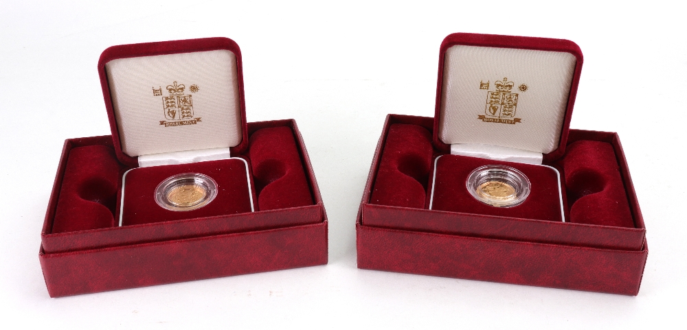 Two cased Royal Mint Proof half sovereigns, 2005 & 2006.