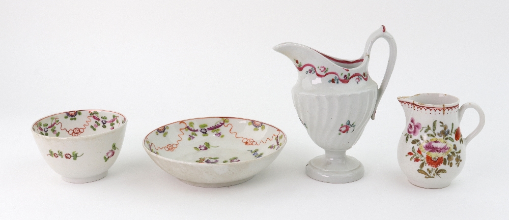 A Bow porcelain pear shape cream jug, circa 1770, painted with flowers, 7.