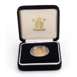 A cased Royal Mint proof sovereign, 2002.