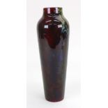 A Royal Doulton flambé vase, tall tapering cylindrical with narrow neck,