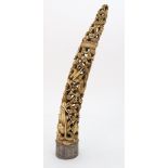 A Japanese carved ivory tusk, Meiji,