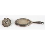 A miniature silver mounted pendant hand mirror,