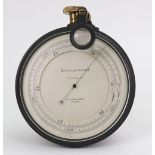 H. Hughes & Son Ltd London: a Japanned and brass drum cased Surveying Aneroid compensated barometer