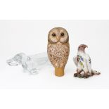 A contemporary ceramic figure of a barn owl, impressed Makins ?, 18cm high,