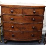 An early Victorian mahogany bowfronted chest, fitted with two short and three long drawers,