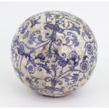 A large spherical blue transfer printed crackleglaze earthenware finial, 19th century,