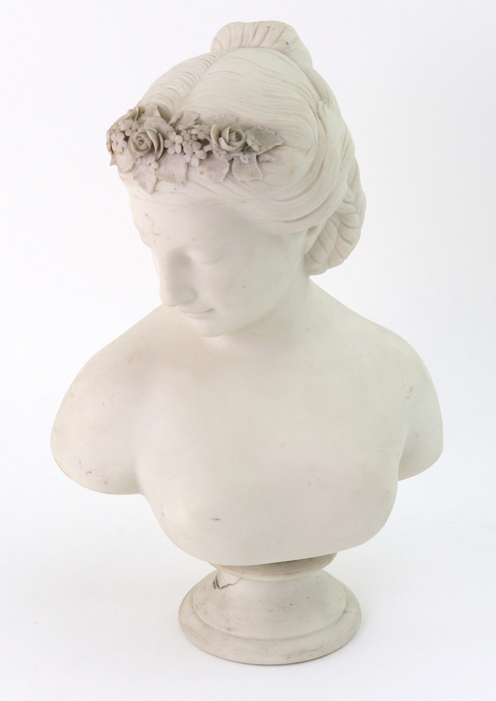 A J & T Bevington Parian bust, circa 1865-77, modelled as a young woman,