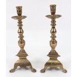 A pair of Italian brass pricket type altar candlesticks,