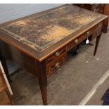 A 'Sheraton' Revival mahogany satinwood crossbanded boxwood strung writing table,