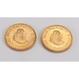 Two South African gold 2 Rand coins, 1975 & 1976.