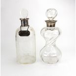 A George V silver mounted pinched glass decanter, H S Murdoch, Birmingham 1918, 26.5cm.