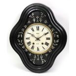 Foray, Alby: a French wall clock, the ebonised case inlaid with mother of pearl,