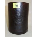 Chinese bamboo brush pot, 20th century, of almost cylindrical form,