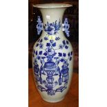 A Chinese large blue and white celadon vase, late 19th century, of ovoid form with trumpet neck,