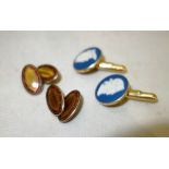 A pair of silver gilt and enamel cufflinks and a pair of Wedgwood gilt metal cufflinks, (2).
