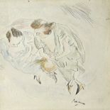 Jules Pascin (1885-1930), Two seated women, pencil and wash, signed (stamped), 18cm x 18.5cm.