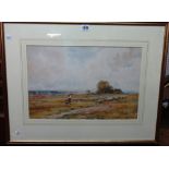 Claude Hayes (1852-1922), Sheep and shepherd in a landscape, watercolour, signed, 31.5cm x 48cm.